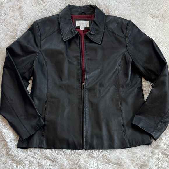 Worthington Women’s Black Genuine Leather Jacket Three Quarter Car Coat Style XL - Picture 1 of 14